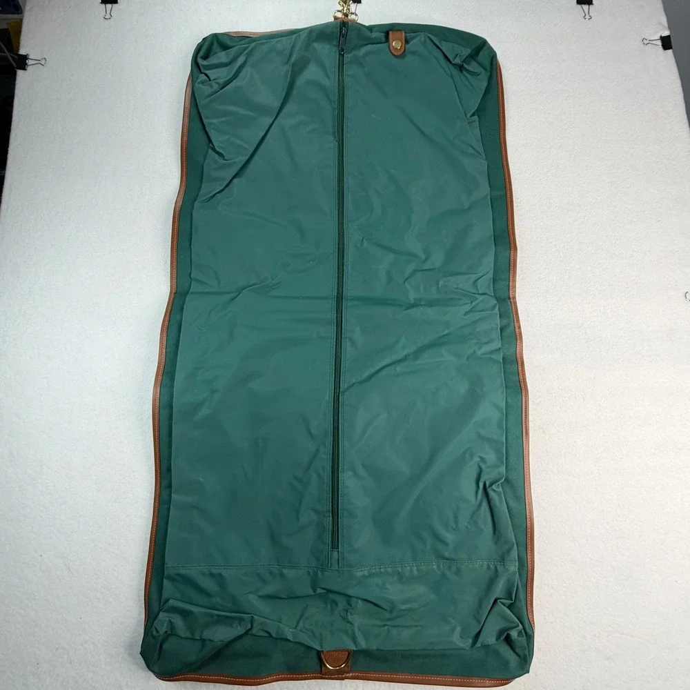 Polo Ralph Lauren Green Canvas Leather Trim Garment Bag Suit Carrier Travel Bag
